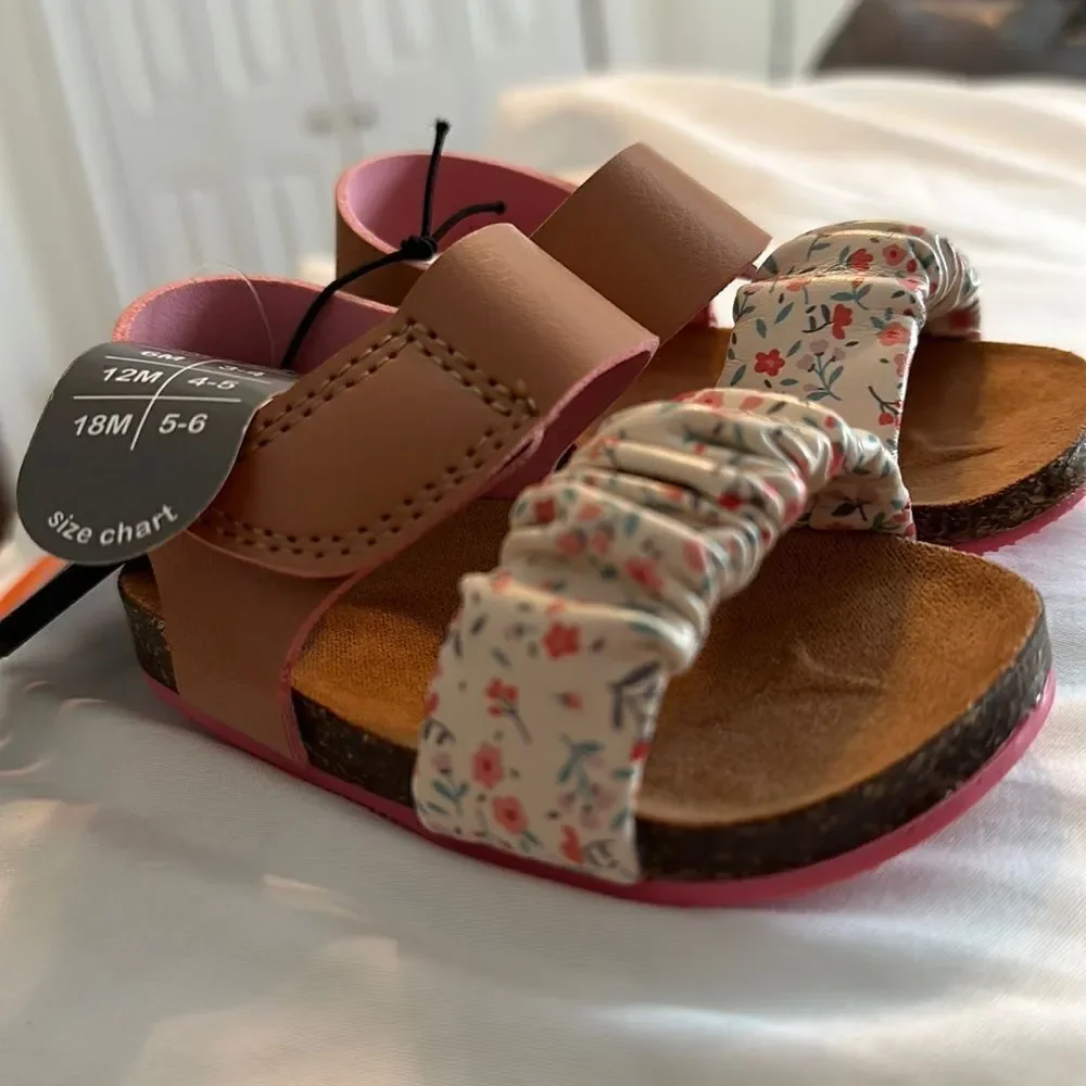 Baby Floral Brown Footbed Sandals Comfort Girls Velcro Comfort Many Sizes NWT